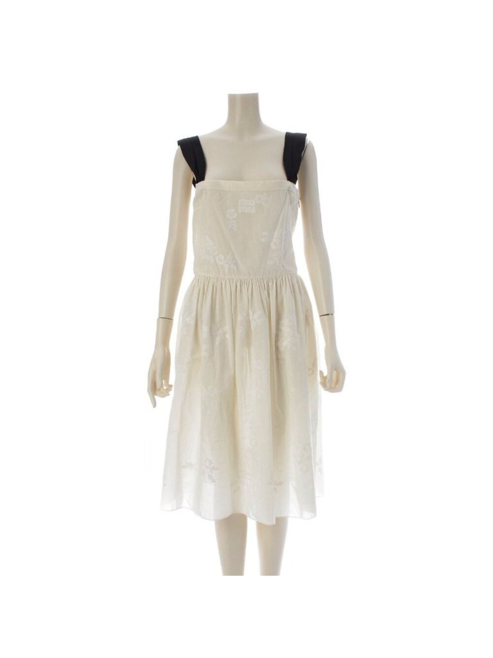 Miu Miu Logo Embroidery Floral All Over Print Baptiste Dress Off White Black 38